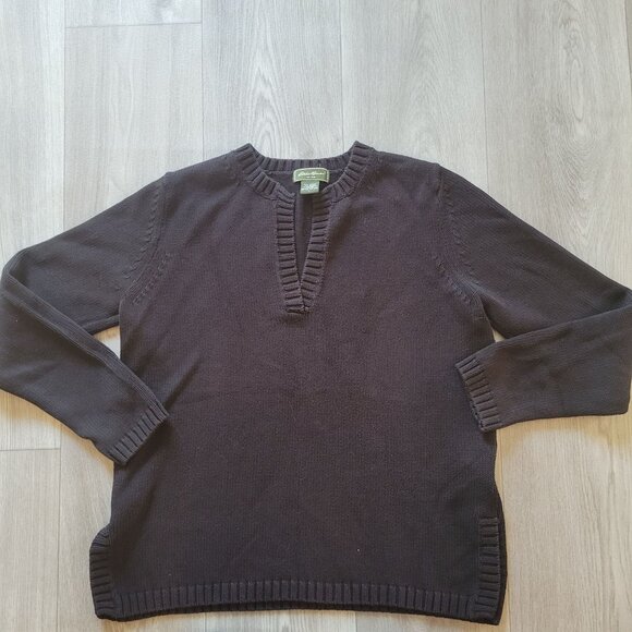 Eddie Bauer Womens Black V-Neck Sweater Large Cotton/Nylon Blend - Picture 6 of 6